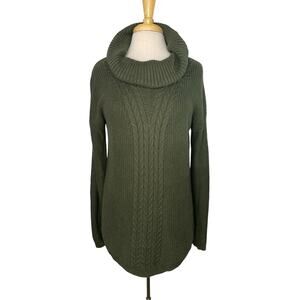 BANANA REPUBLIC Olive Green Cable Knit Turtleneck Sweater Size Medium Cotton
